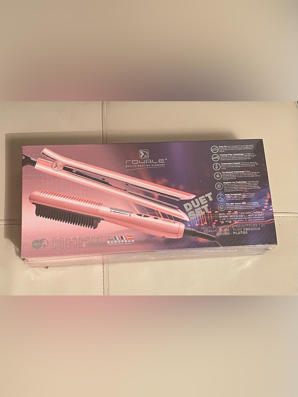 New Royal Duet Set Rosy Gold Multi Purpose Ceramic Hair Straightener & Brush